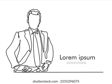 Continuous one line drawing of successful businessman, hand drawn style vector illustration	