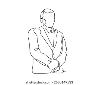 Continuous one line drawing of successful businessman, hand drawn style vector illustration. Editable stroke.	
