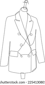 Continuous one line drawing suit with mannequin. Clothing concept. Single line draw design vector graphic illustration.