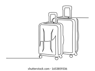 Continuous one line drawing of an suitcases.Travel concept. Two suitcases isolated on a white background. Vector illustration