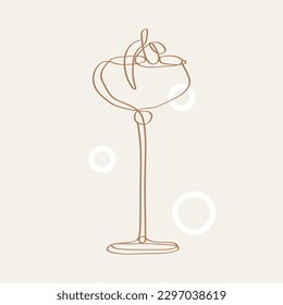 Dibujo continuo de una línea de copas de verano. El concepto de bar y restaurante minimalista, ilustración vectorial.