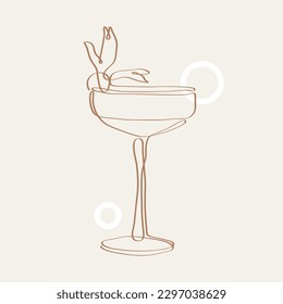 Continuous one line drawing of summer cocktail drinks. Bar and restaurant concept minimalist, vector illustration.