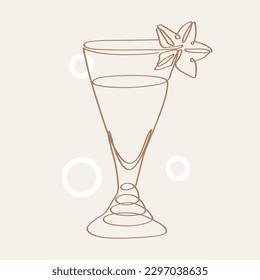 Continuous one line drawing of summer cocktail drinks. Bar and restaurant concept minimalist, vector illustration.