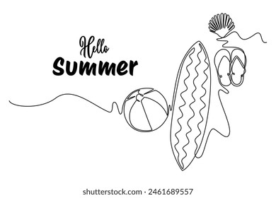 Continuous one line drawing summer Concept. Doodle vector illustration.