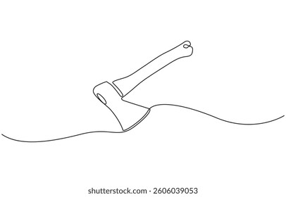Continuous one line drawing summer camp set concept lantern camp, Continuous line arawing of Axe and hatchet minimalist design for forestry and farming tools.