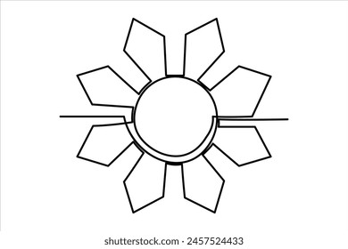 continuous one line drawing sun art Summer sun contour line sign line art illustration