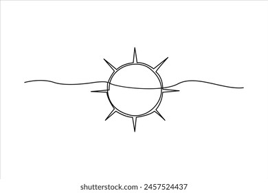 continuous one line drawing sun art Summer sun contour line sign line art illustration