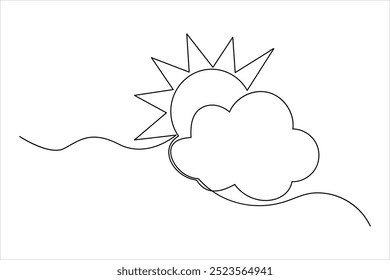Ilustración de arte de línea de signo de línea de sol y nube de dibujo continuo de una línea
