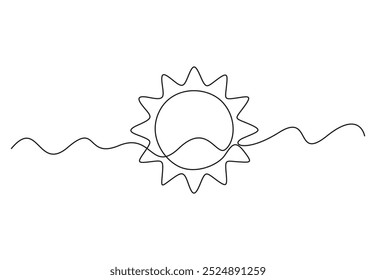 Dibujo continuo de una línea de sol. Aislado sobre fondo blanco Ilustración vectorial