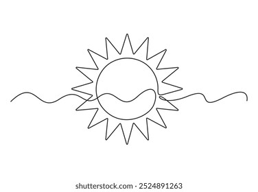 Dibujo continuo de una línea de sol. Aislado sobre fondo blanco Ilustración vectorial