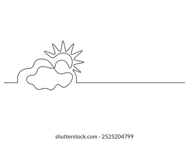 Continuous one line drawing of sun and cloud. Isolated on white background vector illustration