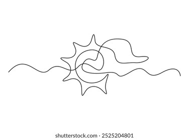 Dibujo continuo de una línea de sol y nube. Aislado sobre fondo blanco Ilustración vectorial