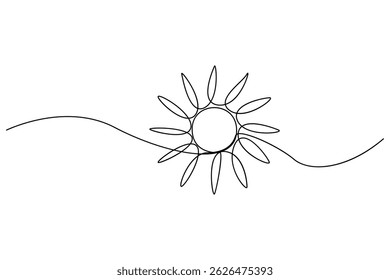 Desenho contínuo de uma linha sol arte Verão sol contorno linha sinal linha ilustração