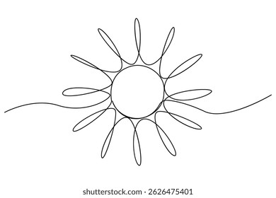 Desenho contínuo de uma linha sol arte Verão sol contorno linha sinal linha ilustração