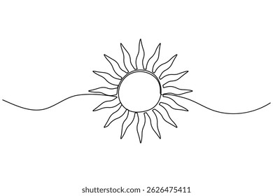 Desenho contínuo de uma linha sol arte Verão sol contorno linha sinal linha ilustração