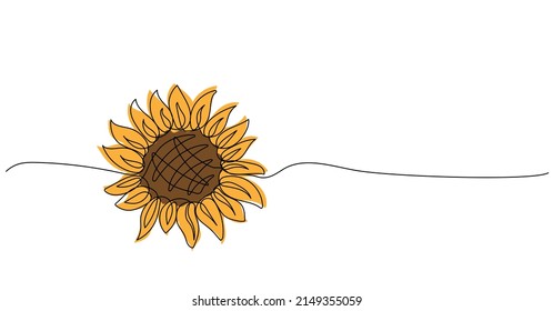 Continuous one line drawing of sunflower. Floral minimalist linear design isolated on white background. Trendy vector illustration