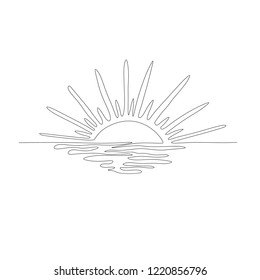 Continuous one line drawing. Sunset on the sea. Vector illustration.