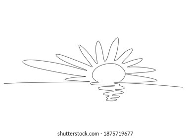Continuous one line drawing. Sunset on the sea. Vector illustration.