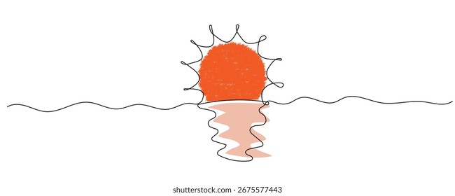 Kontinuierliche einzeilige Zeichnung von Sunset. Einzeilige Skizze sonniges Sommerreisekonzept.Vektorgrafik einzeln auf Weiß