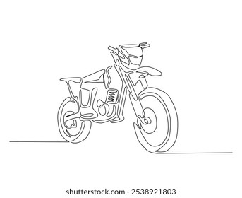 Continuous one line drawing of supercross motocross. motobike extreme sport single line art vector illustration. Editable vector. 
