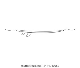 Continuous one line drawing of surf longboard. Surfboard single outline vector illustration. Editable stroke.