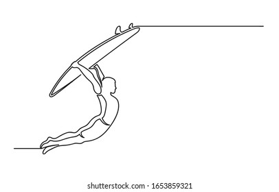 Continuous one line drawing of surfer. Travel concept. Man with a surfboard isolated on white background. Vector illustration