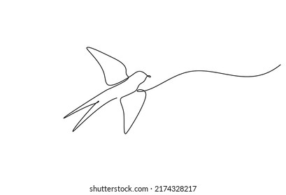 Continuous one line drawing of a swallow flying. Bird in flight isolated on a transparent background. line art in one continuous line a bird in flight. a swallow flies in doodle style.