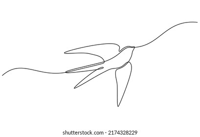 Continuous one line drawing of a swallow flying. Bird in flight isolated on a transparent background. line art in one continuous line a bird in flight. a swallow flies in doodle style.