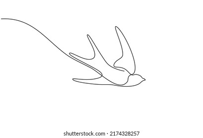 Continuous one line drawing swallow flying  Bird in flight isolated transparent background  line art in one continuous line bird in flight  swallow flies in doodle style 