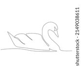Continuous one line drawing. Swan logo. Black and white vector illustration. Concept for logo, card, banner, poster, flyer