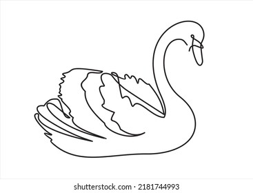Continuous one line drawing. Swan logo. Black and white vector illustration. Concept for logo, card, banner, poster, flyer