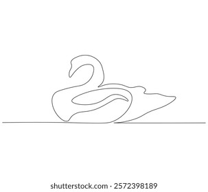 Continuous one line drawing of swan. Swan symbol of love and loyalty. Single line drawing illustration of swan. Concept vector art. Doodle line illustration.
