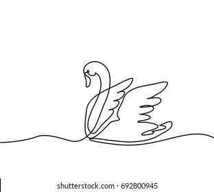 Continuous one line drawing. Swan logo. Black and white vector illustration. Concept for logo, card, banner, poster, flyer