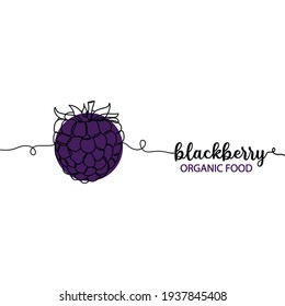 Continuous one line drawing of sweet blackberry. Minimal style. Perfect for cards, party invitations, posters, stickers, clothing. Organic food concept.