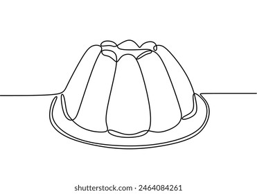 Kontinuierliche Einzeilenzeichnung von süßem Pudding. Dessertkonzept. Grafikdarstellung einer einzeiligen Vektorgrafik in Zeichnungsentwurf.