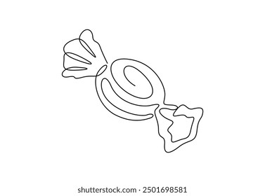 Continuous one line drawing of sweet candy. Chocolate. Isolated on white background vector illustration