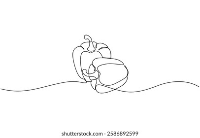 Continuous one line drawing of Sweet pepper bell pepper line art vector sketch illustration design, Capsicum continuous one line art drawing of vector illustration.