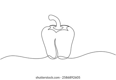 Continuous one line drawing of Sweet pepper bell pepper line art vector sketch illustration design, Capsicum continuous one line art drawing of vector illustration.