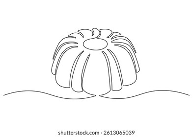 Continuous one line drawing of Sweet pudding. Single line drawing illustration of Pudding. Dessert meal concept vector art. Doodle line illustration.