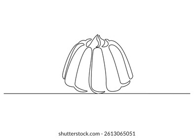 Continuous one line drawing of Sweet pudding. Single line drawing illustration of Pudding. Dessert meal concept vector art. Doodle line illustration.