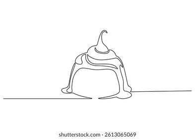 Continuous one line drawing of Sweet pudding. Single line drawing illustration of Pudding. Dessert meal concept vector art. Doodle line illustration.