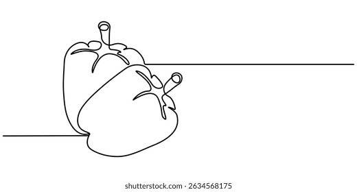Continuous one line drawing of Sweet pepper bell pepper line art vector sketch illustration design, Bell pepper continuous one line art drawing, minimal line drawing Bell Pepper. 