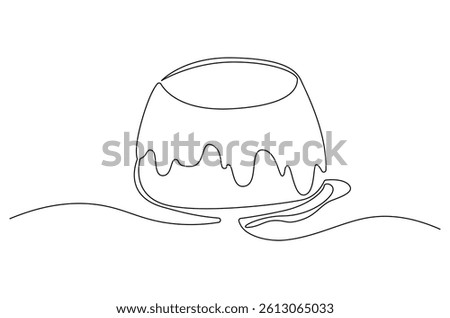 Continuous one line drawing of Sweet pudding. Single line drawing illustration of Pudding. Dessert meal concept vector art. Doodle line illustration.