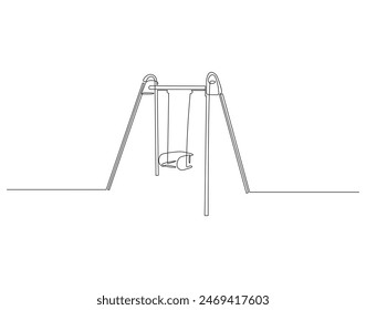 Continuous one line drawing of swing. One line drawing illustration of swing for children. Child's game concept continuous line art. Editable outline.