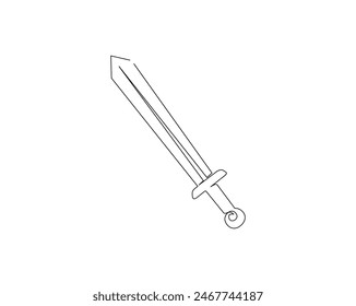 Continuous one line drawing of sword. Simple sword single outline vector illustration. Editable stroke.