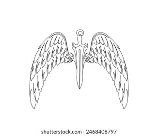 Continuous one line drawing of sword wings. Simple sword with angel wings single outline vector illustration. Editable stroke.