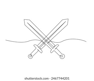 Continuous one line drawing of swords. Simple sword single outline vector illustration. Editable stroke.
