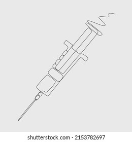 	
Dibujo continuo de una línea de la jeringa con el vector de la aguja. Ilustración manual de equipos o herramientas médicas.