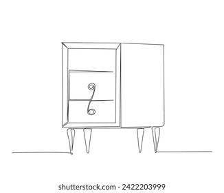 Continuous one line drawing of table and nightstand with drawer. Nightstand single outline vector illustration. Interior and furniture concept, editable stroke.