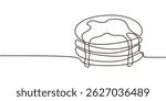 Continuous one line drawing of a tall stack of pancakes drizzled with dripping syrup. Vector illustration hand drawn.